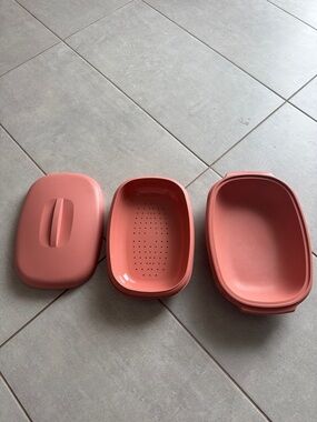 Tupperware Rose Pink Microwave Steamer Set